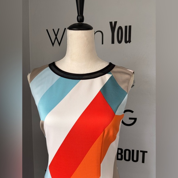EUC Tahari ASL Geometric Mini Dress in Orange, Blue & Red Size 2 - Picture 5 of 12